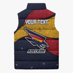 Personalized Adelaide Football Sleeveless Puffer Jacket Easter Egg Pattern Red Blue Tribal Dot Art Style