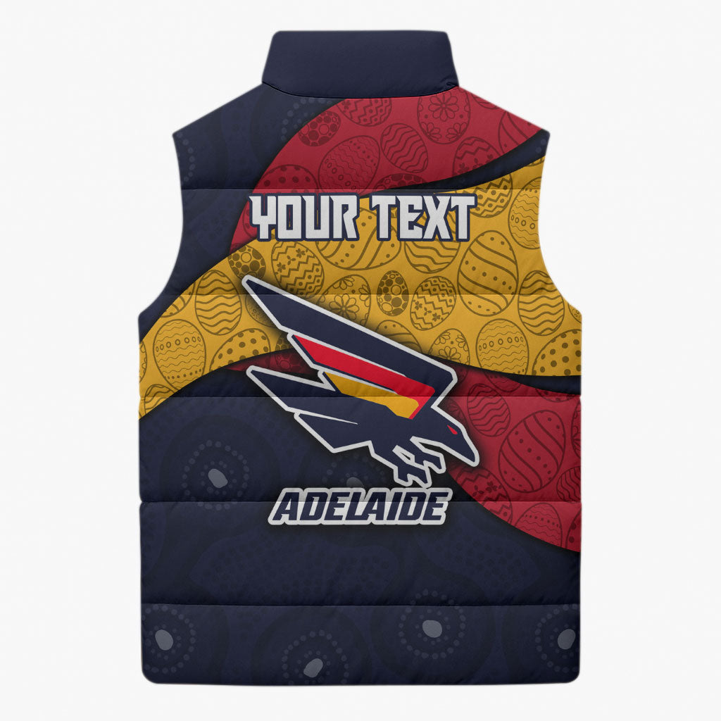 Personalized Adelaide Football Sleeveless Puffer Jacket Easter Egg Pattern Red Blue Tribal Dot Art Style