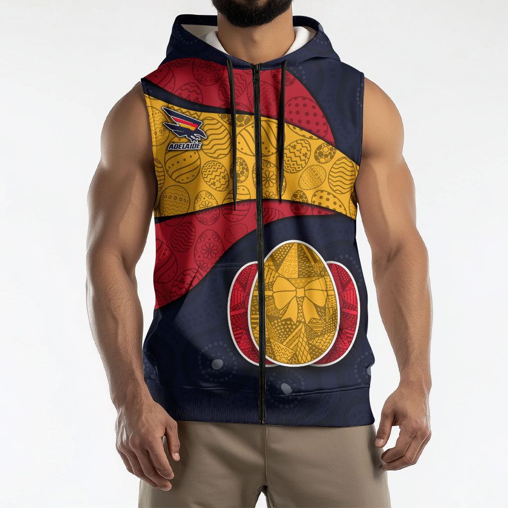 Personalized Adelaide Football Sleeveless Zip Hoodie Easter Egg Pattern Red Blue Tribal Dot Art Style