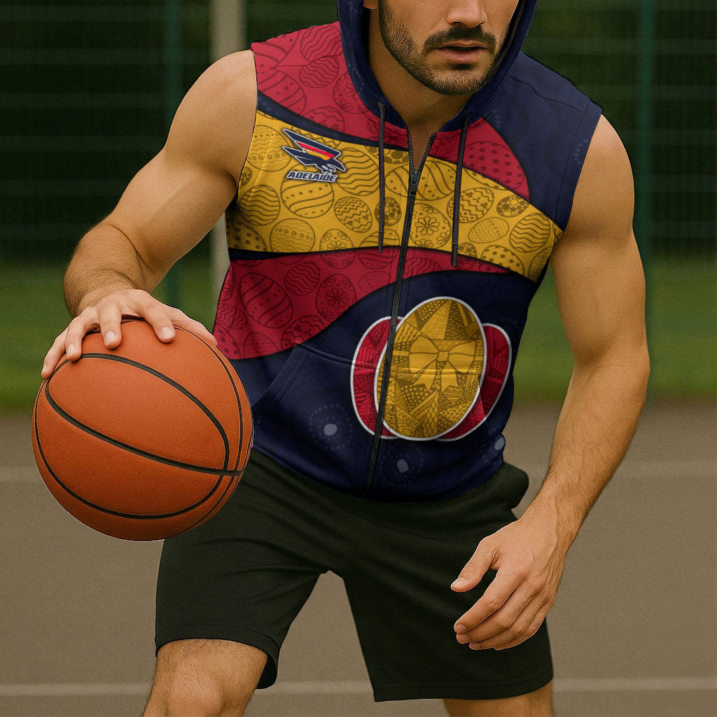 Personalized Adelaide Football Sleeveless Zip Hoodie Easter Egg Pattern Red Blue Tribal Dot Art Style