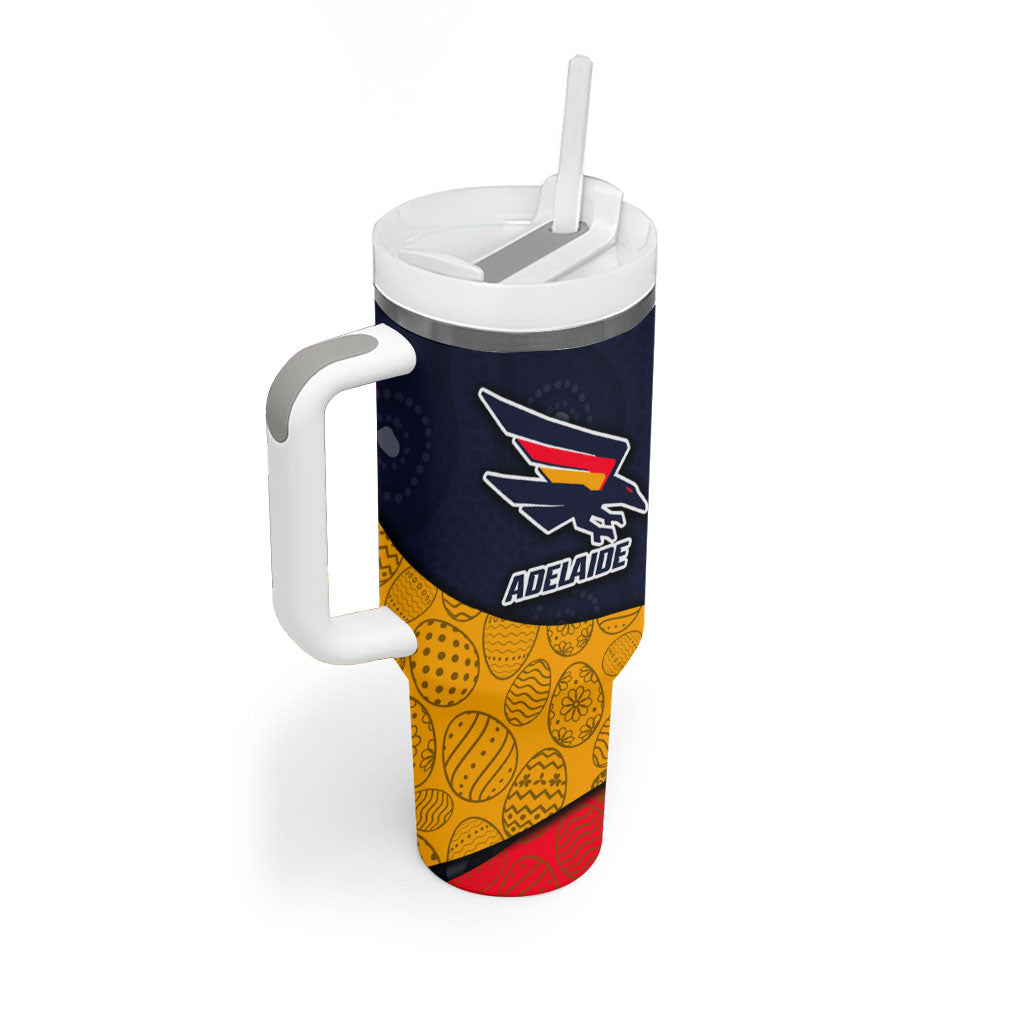 Personalized Adelaide Football Tumbler With Handle Easter Egg Pattern Red Blue Tribal Dot Art Style