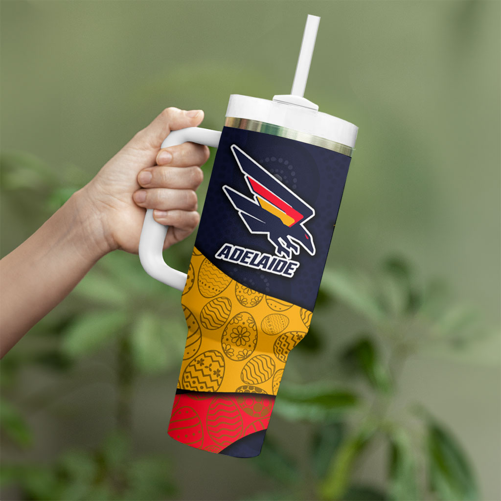 Personalized Adelaide Football Tumbler With Handle Easter Egg Pattern Red Blue Tribal Dot Art Style