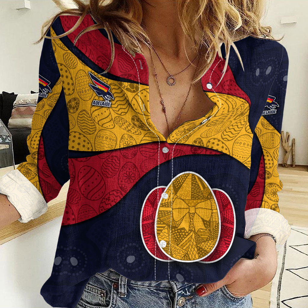 Personalized Adelaide Football Women Casual Shirt Easter Egg Pattern Red Blue Tribal Dot Art Style