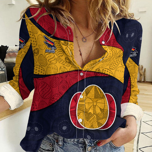 Personalized Adelaide Football Women Casual Shirt Easter Egg Pattern Red Blue Tribal Dot Art Style
