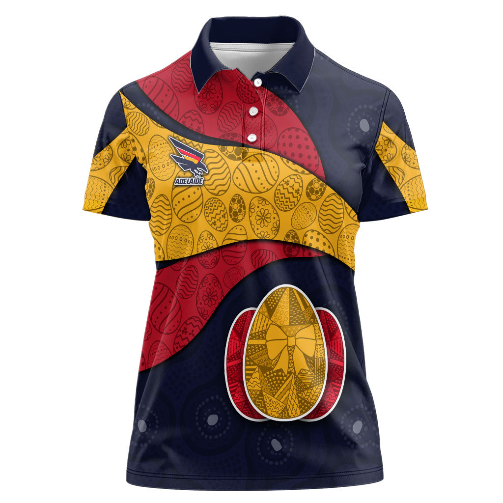 Personalized Adelaide Football Women Polo Shirt Easter Egg Pattern Red Blue Tribal Dot Art Style