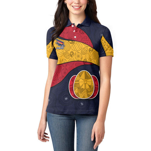 Personalized Adelaide Football Women Polo Shirt Easter Egg Pattern Red Blue Tribal Dot Art Style