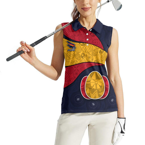 Personalized Adelaide Football Women Sleeveless Polo Shirt Easter Egg Pattern Red Blue Tribal Dot Art Style