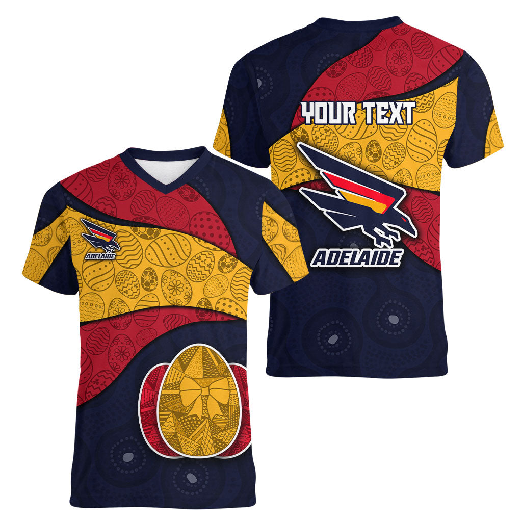 Personalized Adelaide Football Women V-Neck T-Shirt Easter Egg Pattern Red Blue Tribal Dot Art Style