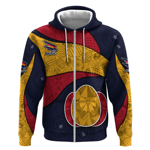 Personalized Adelaide Football Zip Hoodie Easter Egg Pattern Red Blue Tribal Dot Art Style