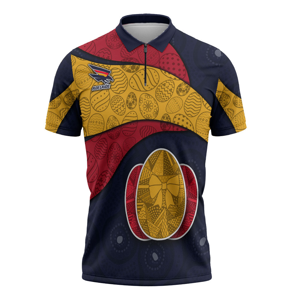 Personalized Adelaide Football Zipper Polo Shirt Easter Egg Pattern Red Blue Tribal Dot Art Style