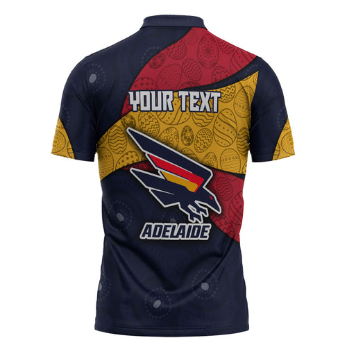 Personalized Adelaide Football Zipper Polo Shirt Easter Egg Pattern Red Blue Tribal Dot Art Style