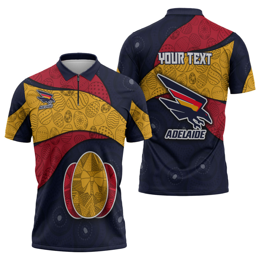 Personalized Adelaide Football Zipper Polo Shirt Easter Egg Pattern Red Blue Tribal Dot Art Style
