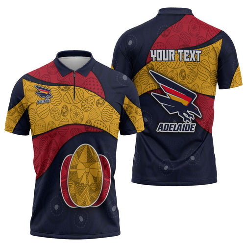Personalized Adelaide Football Zipper Polo Shirt Easter Egg Pattern Red Blue Tribal Dot Art Style