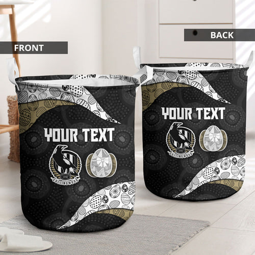 Personalized Magpie Football Laundry Basket Easter Egg Pattern Monochrome Tribal Dot Art Style