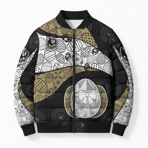 Personalized Magpie Football Bomber Puffer Jacket Easter Egg Pattern Monochrome Tribal Dot Art Style