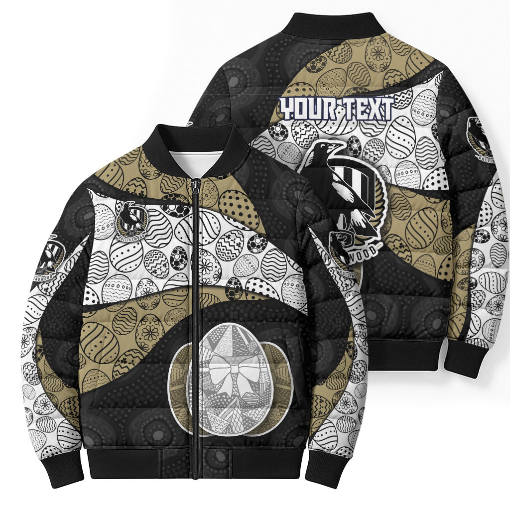 Personalized Magpie Football Bomber Puffer Jacket Easter Egg Pattern Monochrome Tribal Dot Art Style