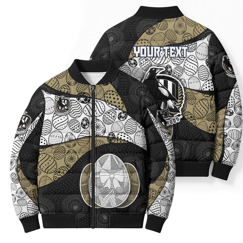 Personalized Magpie Football Bomber Puffer Jacket Easter Egg Pattern Monochrome Tribal Dot Art Style