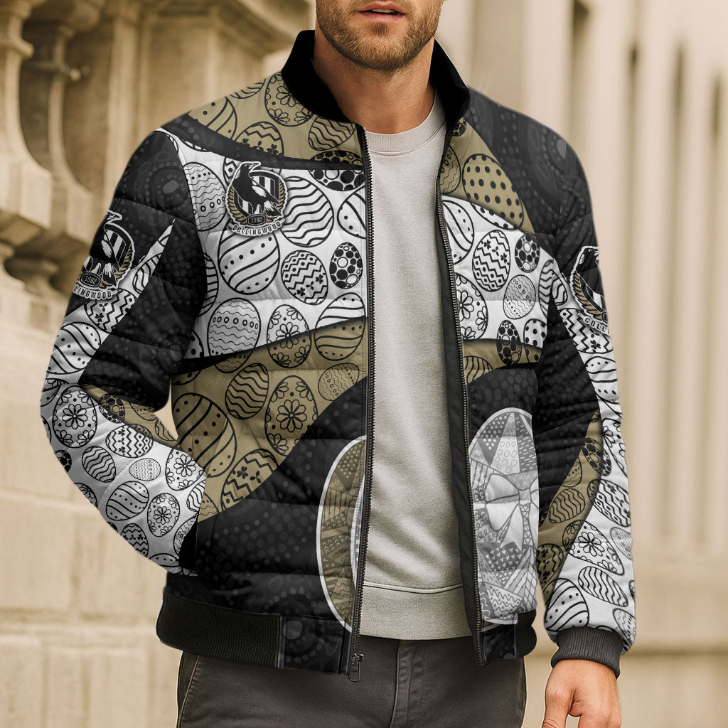 Personalized Magpie Football Bomber Puffer Jacket Easter Egg Pattern Monochrome Tribal Dot Art Style