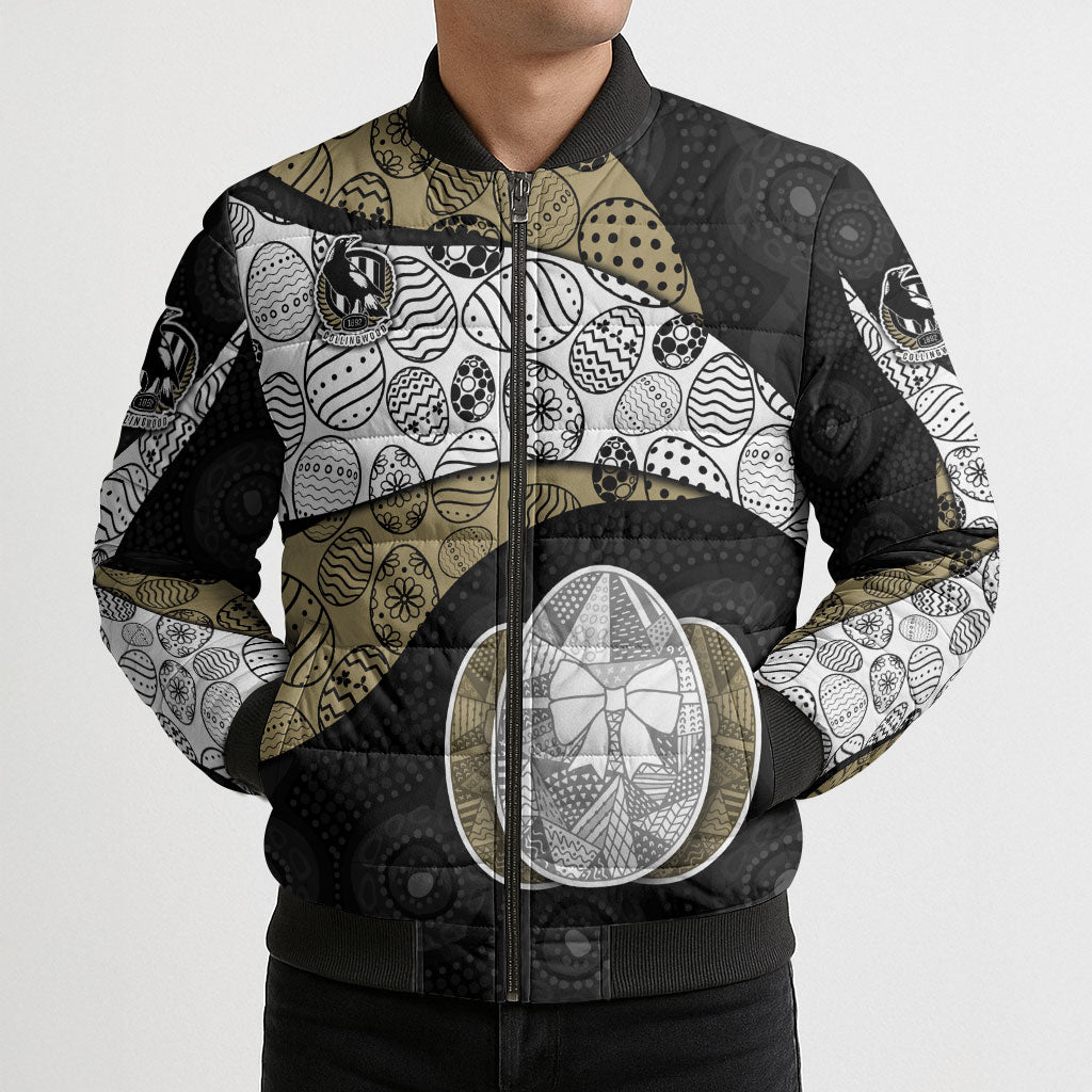 Personalized Magpie Football Bomber Puffer Jacket Easter Egg Pattern Monochrome Tribal Dot Art Style
