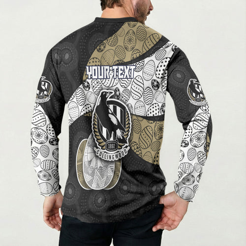 Personalized Magpie Football Button Sweatshirt Easter Egg Pattern Monochrome Tribal Dot Art Style