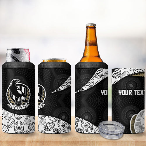 Personalized Magpie Football 4 in 1 Can Cooler Tumbler Easter Egg Pattern Monochrome Tribal Dot Art Style