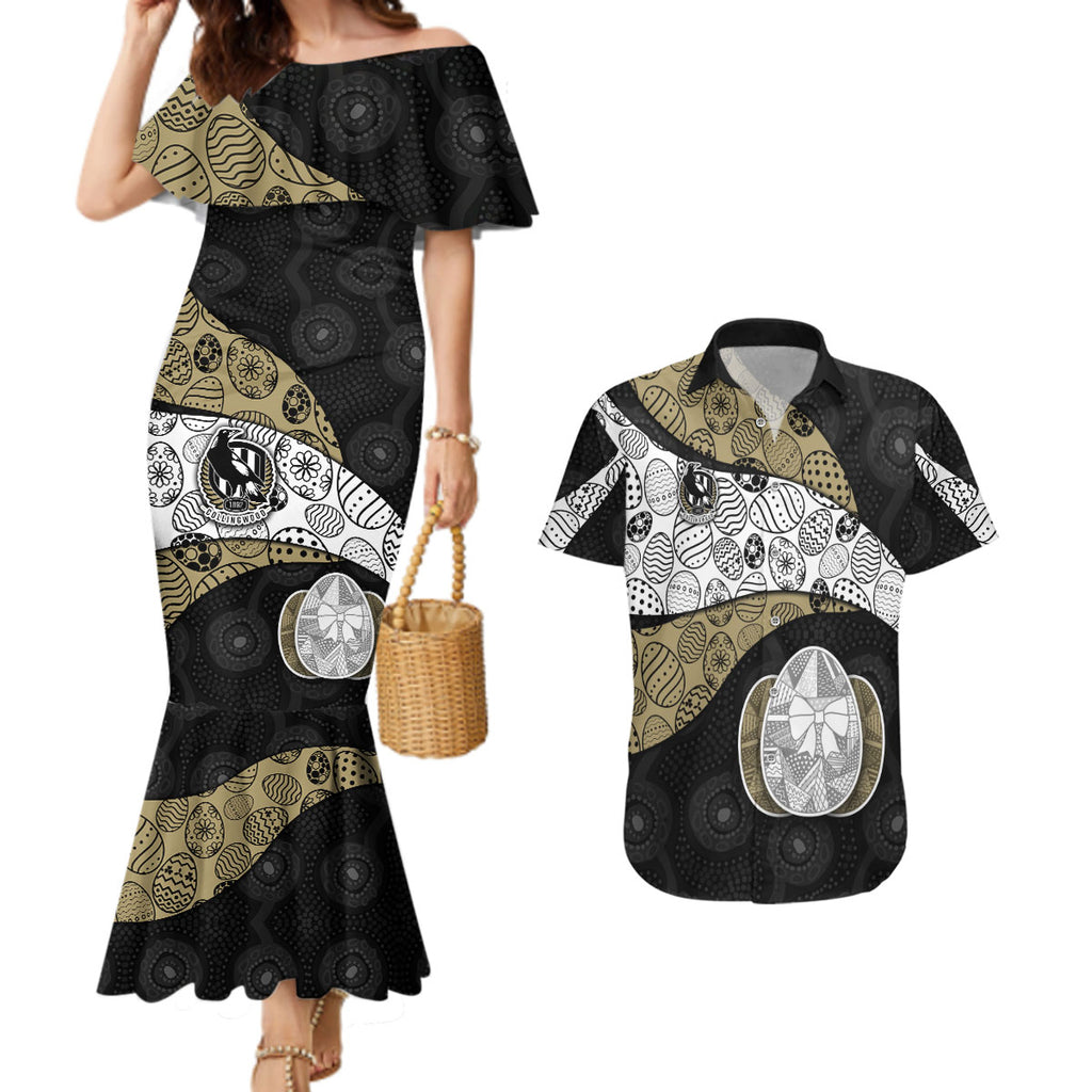 Personalized Magpie Football Couples Matching Mermaid Dress and Hawaiian Shirt Easter Egg Pattern Monochrome Tribal Dot Art Style