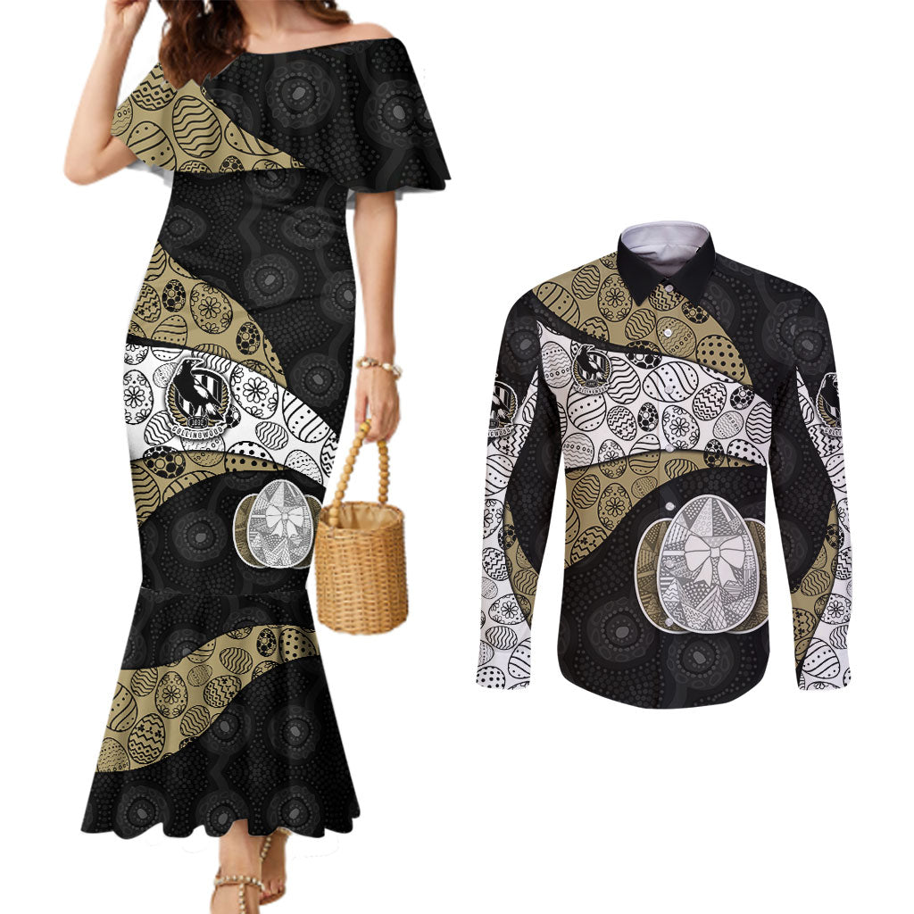 Personalized Magpie Football Couples Matching Mermaid Dress and Long Sleeve Button Shirt Easter Egg Pattern Monochrome Tribal Dot Art Style