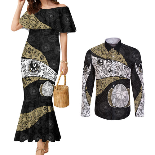 Personalized Magpie Football Couples Matching Mermaid Dress and Long Sleeve Button Shirt Easter Egg Pattern Monochrome Tribal Dot Art Style