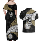 Personalized Magpie Football Couples Matching Off Shoulder Maxi Dress and Hawaiian Shirt Easter Egg Pattern Monochrome Tribal Dot Art Style