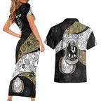 Personalized Magpie Football Couples Matching Short Sleeve Bodycon Dress and Hawaiian Shirt Easter Egg Pattern Monochrome Tribal Dot Art Style