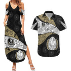 Personalized Magpie Football Couples Matching Summer Maxi Dress and Hawaiian Shirt Easter Egg Pattern Monochrome Tribal Dot Art Style
