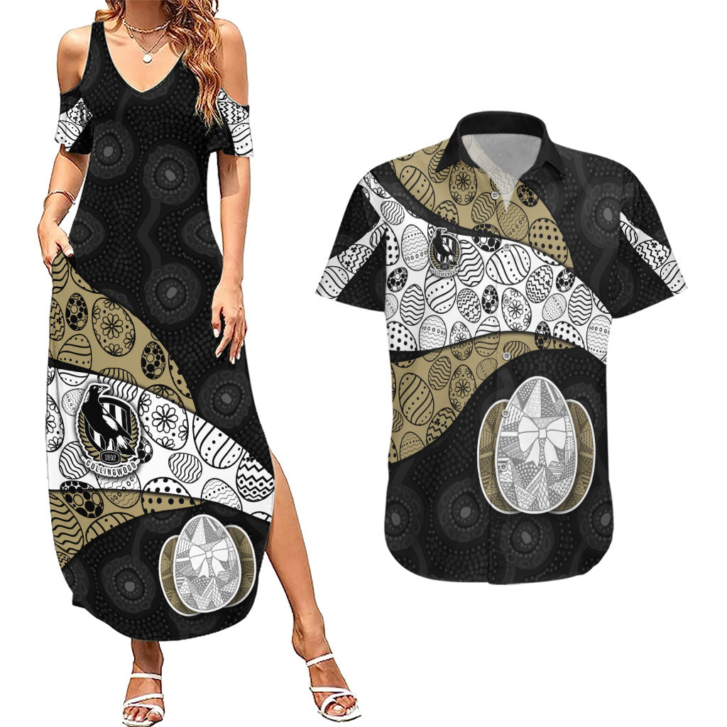 Personalized Magpie Football Couples Matching Summer Maxi Dress and Hawaiian Shirt Easter Egg Pattern Monochrome Tribal Dot Art Style