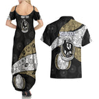 Personalized Magpie Football Couples Matching Summer Maxi Dress and Hawaiian Shirt Easter Egg Pattern Monochrome Tribal Dot Art Style