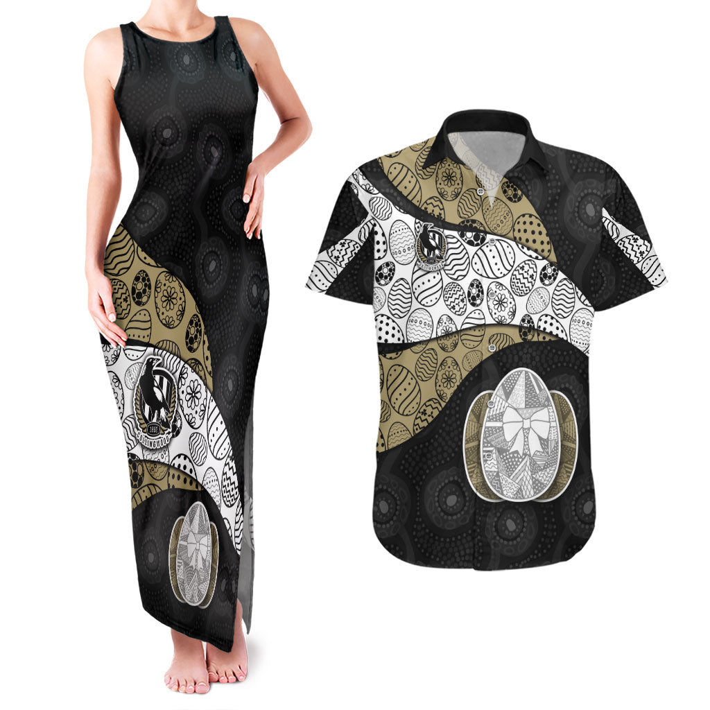 Personalized Magpie Football Couples Matching Tank Maxi Dress and Hawaiian Shirt Easter Egg Pattern Monochrome Tribal Dot Art Style