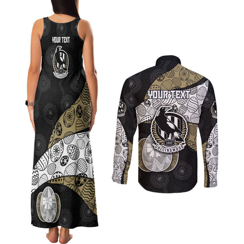 Personalized Magpie Football Couples Matching Tank Maxi Dress and Long Sleeve Button Shirt Easter Egg Pattern Monochrome Tribal Dot Art Style