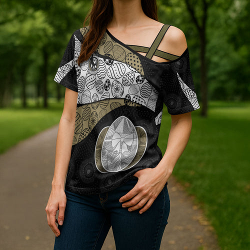 Personalized Magpie Football Cross Shoulder Shirt Easter Egg Pattern Monochrome Tribal Dot Art Style