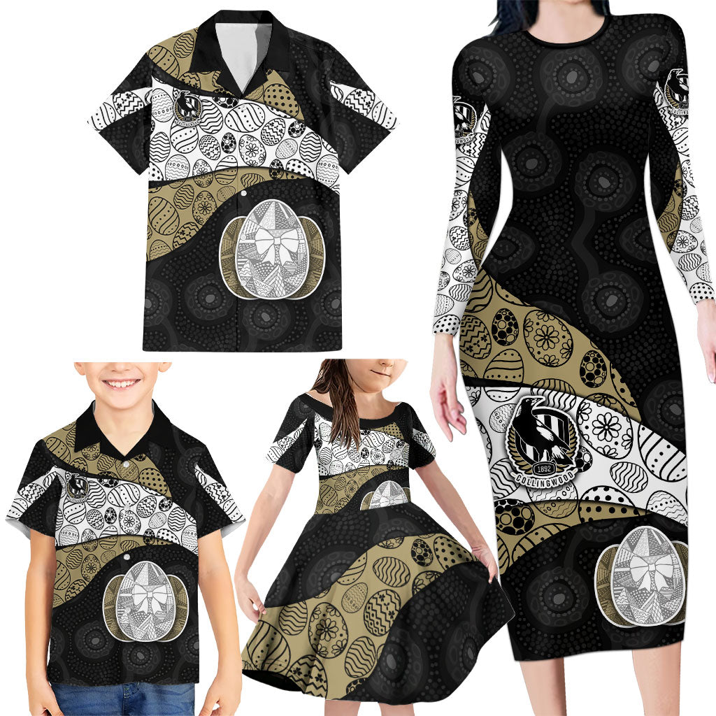 Personalized Magpie Football Family Matching Long Sleeve Bodycon Dress and Hawaiian Shirt Easter Egg Pattern Monochrome Tribal Dot Art Style