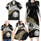 Personalized Magpie Football Family Matching Long Sleeve Bodycon Dress and Hawaiian Shirt Easter Egg Pattern Monochrome Tribal Dot Art Style