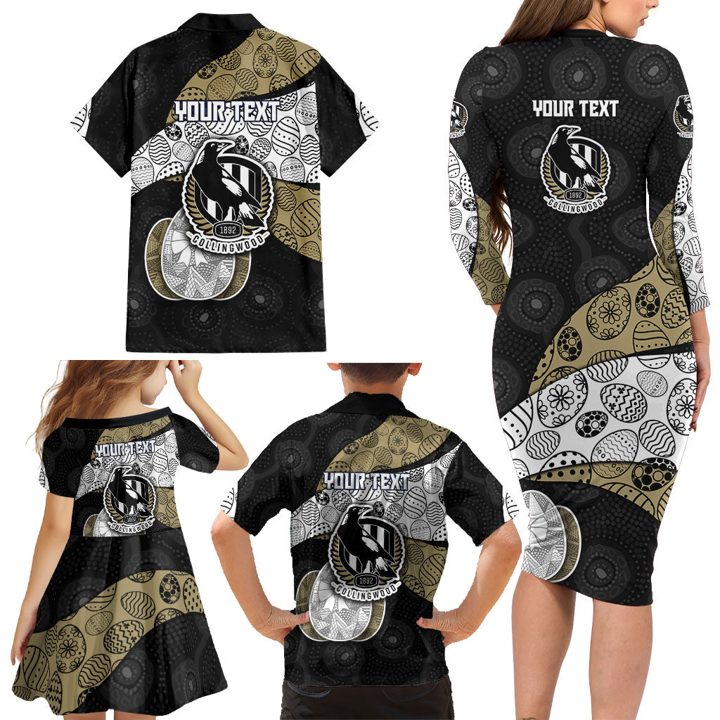 Personalized Magpie Football Family Matching Long Sleeve Bodycon Dress and Hawaiian Shirt Easter Egg Pattern Monochrome Tribal Dot Art Style