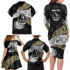 Personalized Magpie Football Family Matching Long Sleeve Bodycon Dress and Hawaiian Shirt Easter Egg Pattern Monochrome Tribal Dot Art Style