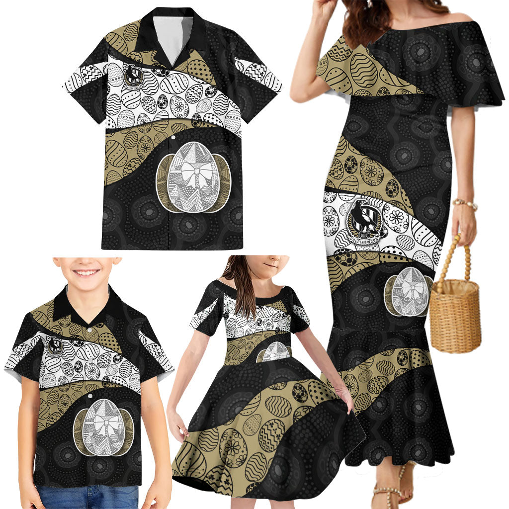 Personalized Magpie Football Family Matching Mermaid Dress and Hawaiian Shirt Easter Egg Pattern Monochrome Tribal Dot Art Style