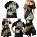 Personalized Magpie Football Family Matching Mermaid Dress and Hawaiian Shirt Easter Egg Pattern Monochrome Tribal Dot Art Style