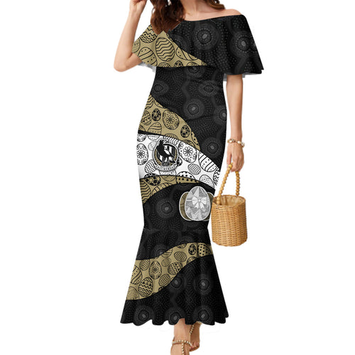 Personalized Magpie Football Family Matching Mermaid Dress and Hawaiian Shirt Easter Egg Pattern Monochrome Tribal Dot Art Style