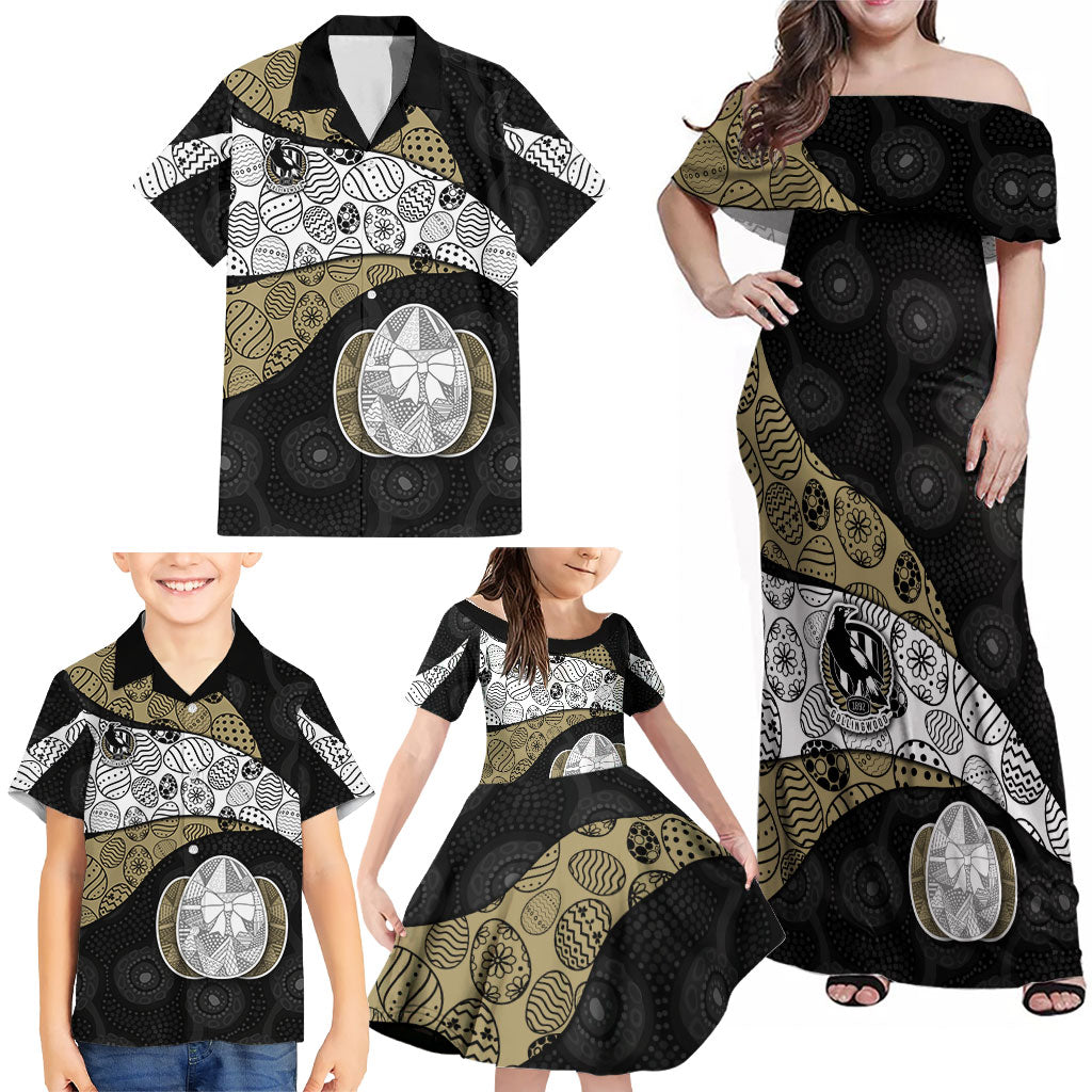 Personalized Magpie Football Family Matching Off Shoulder Maxi Dress and Hawaiian Shirt Easter Egg Pattern Monochrome Tribal Dot Art Style