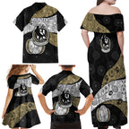 Personalized Magpie Football Family Matching Off Shoulder Maxi Dress and Hawaiian Shirt Easter Egg Pattern Monochrome Tribal Dot Art Style