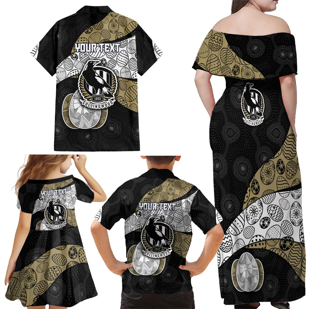 Personalized Magpie Football Family Matching Off Shoulder Maxi Dress and Hawaiian Shirt Easter Egg Pattern Monochrome Tribal Dot Art Style