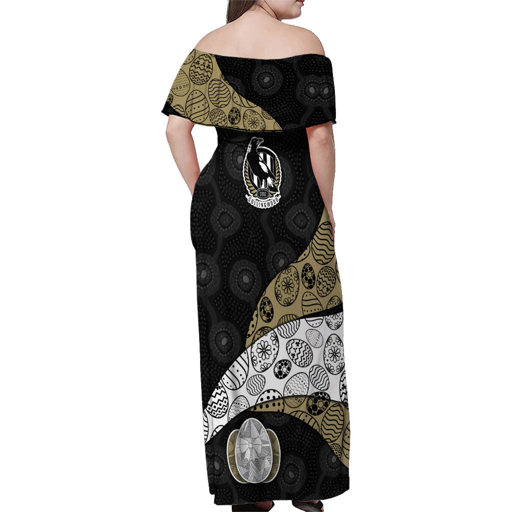Personalized Magpie Football Family Matching Off Shoulder Maxi Dress and Hawaiian Shirt Easter Egg Pattern Monochrome Tribal Dot Art Style