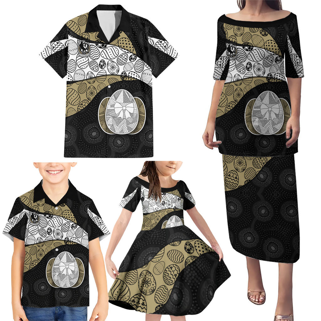 Personalized Magpie Football Family Matching Puletasi and Hawaiian Shirt Easter Egg Pattern Monochrome Tribal Dot Art Style