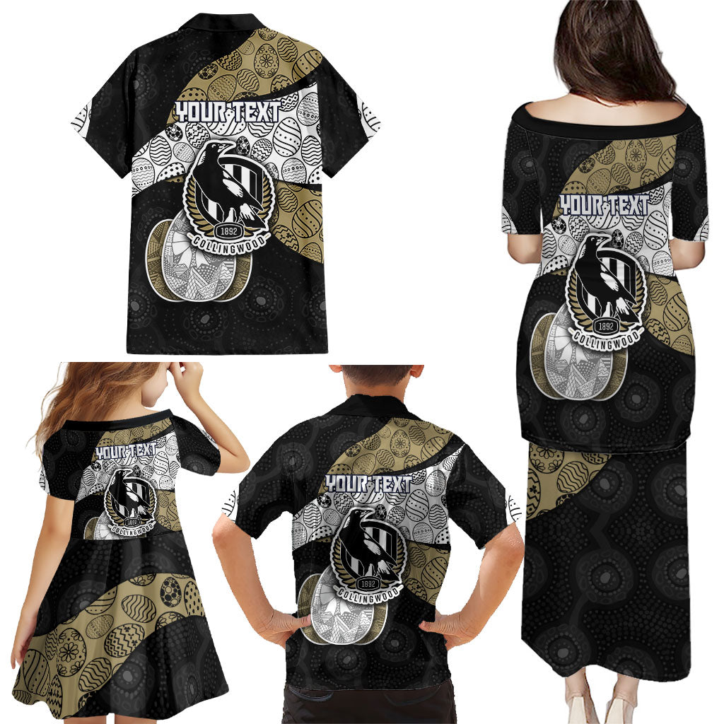 Personalized Magpie Football Family Matching Puletasi and Hawaiian Shirt Easter Egg Pattern Monochrome Tribal Dot Art Style