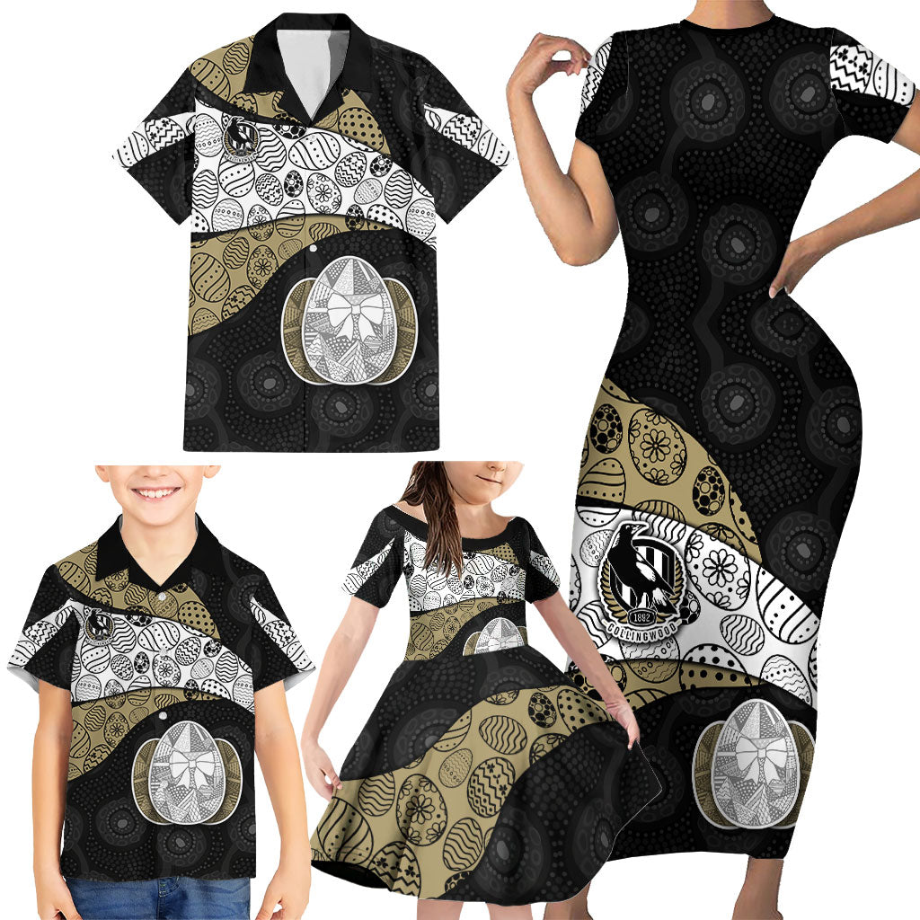 Personalized Magpie Football Family Matching Short Sleeve Bodycon Dress and Hawaiian Shirt Easter Egg Pattern Monochrome Tribal Dot Art Style